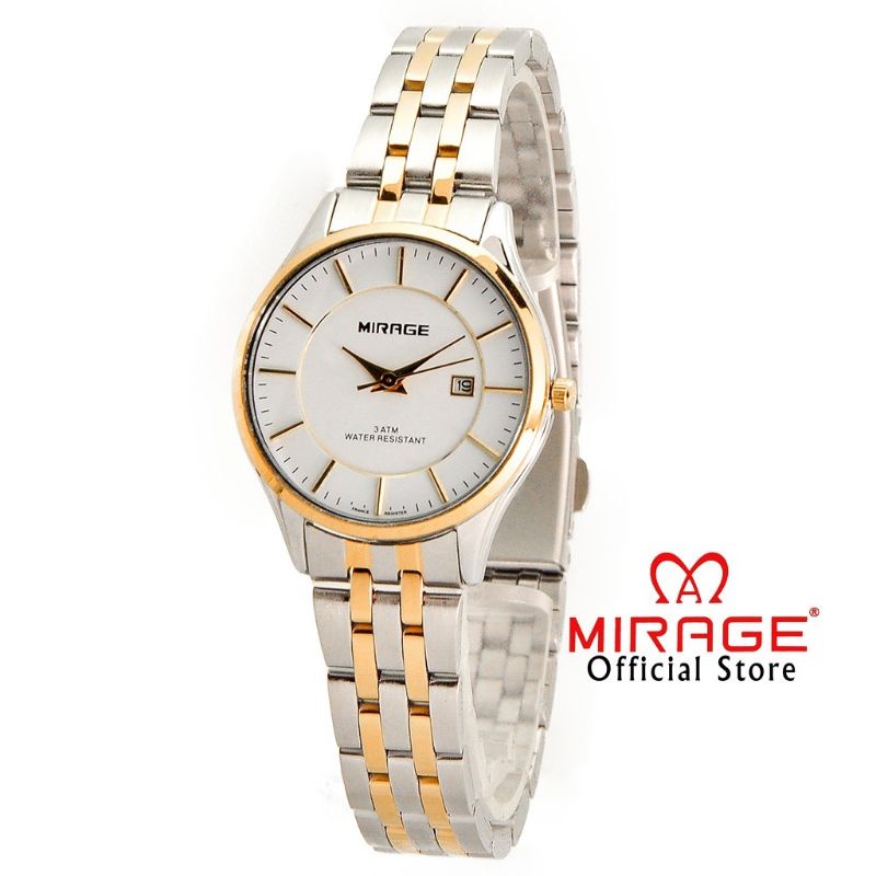 Terlaris  MIRAGE JAM TANGAN ORIGINAL WANITA Cantik Tipis Elegant Mewah Tahan air SILVERGOLD 8544L