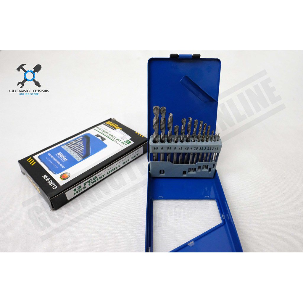 Mata Bor Besi 1 SET 13pc HSS Mollar / HSS Twist Drill Bit Set Mollar 13 Pcs