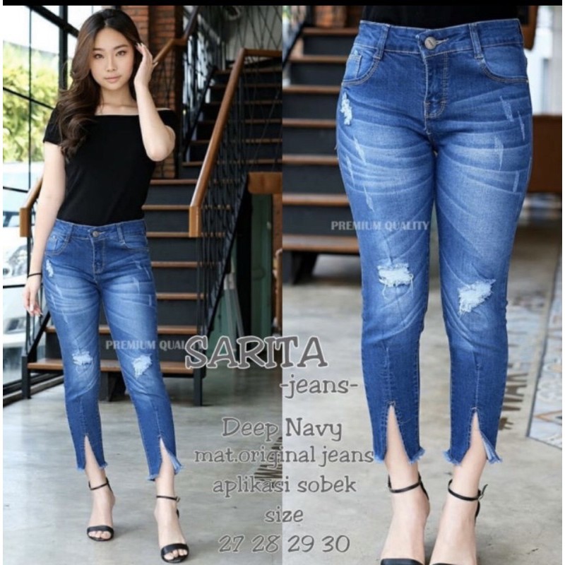 SARITA CELANA JEANS SOBEK WANITA 7/9 BELAH // SLIT SOBEK LAPIS 7/9 BELAH