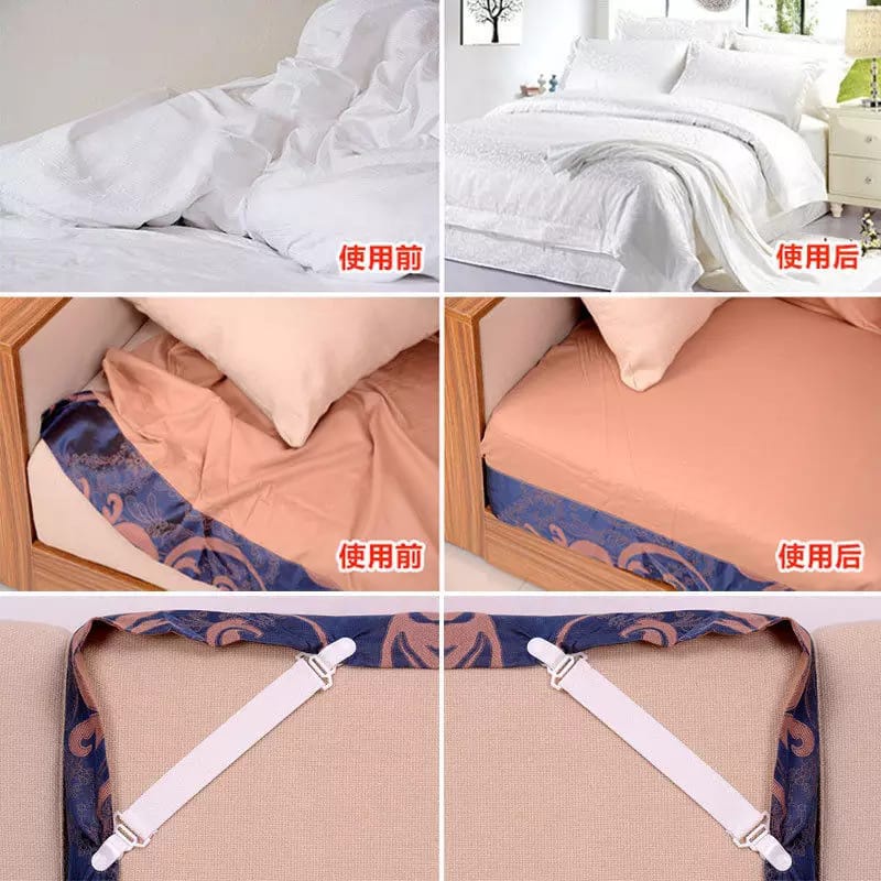 XOQ -  Pengait Karet Sudut Seprei Anti Geser / Pengait Sprei / Seprai Jepitan Penjepit Sudut Bed / Karet Sprei