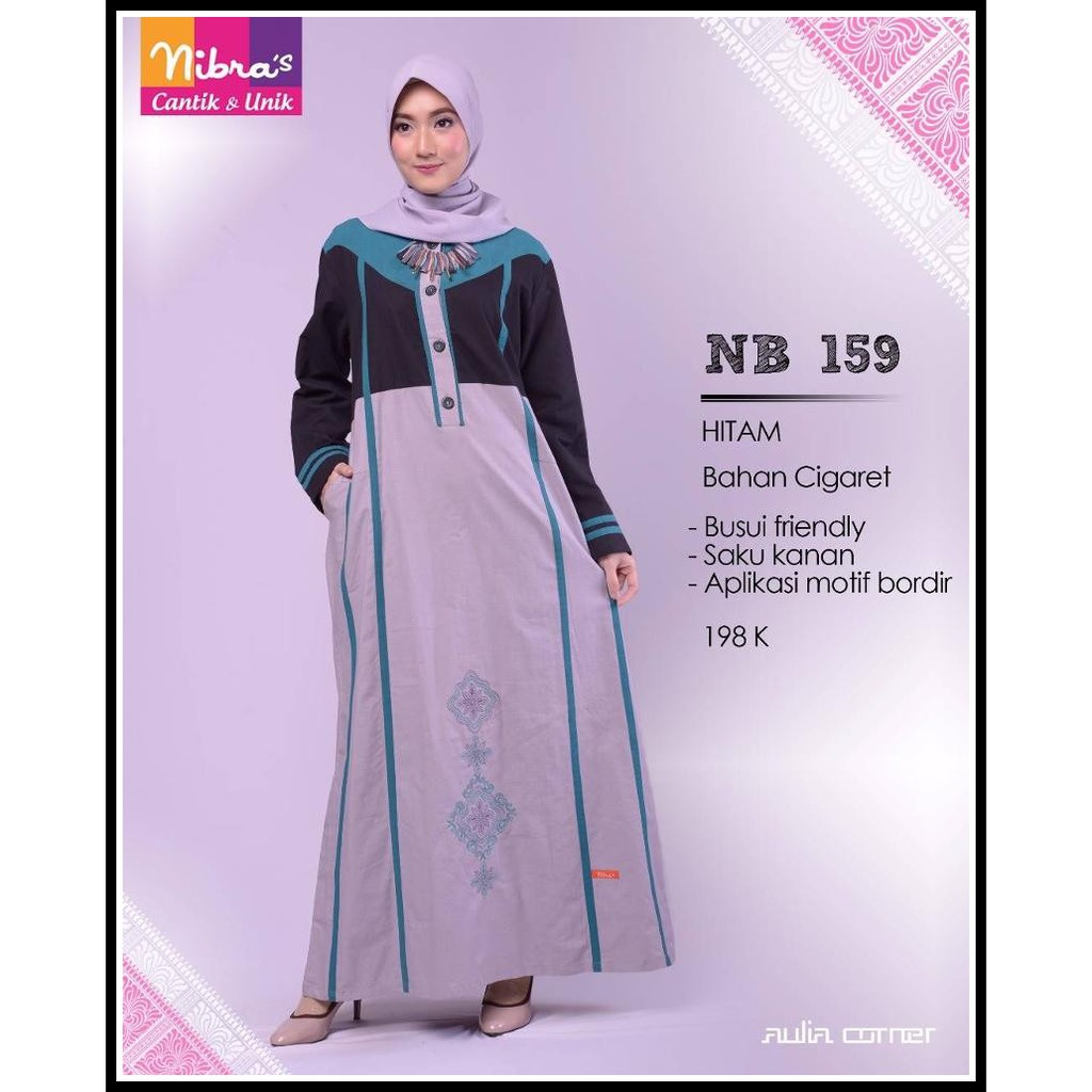 Gamis Cantik Nibras NB 159 Hitam Baju Wanita Terbaru Gamis Terbaru