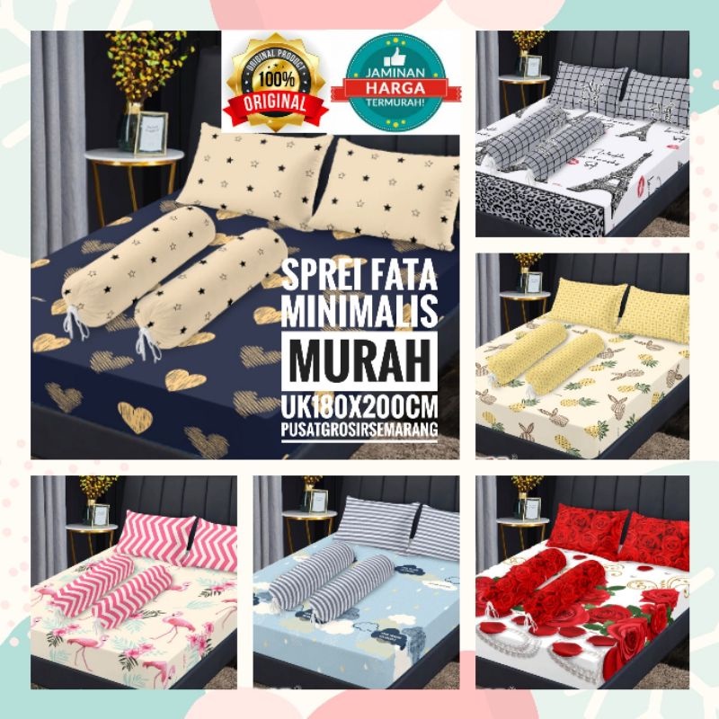 Sprei FATA King Size uk 180x200 Motif 3D Dewasa Abstrak Modern Minimalis Italiano Marmer Black Paris Asmi Atmosphere Strawberry Pineapple Flamingo Clyde Ezensa Honeymoon