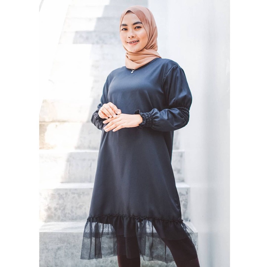 Baju Atasan Tunik Muslim Wanita Terbaru Lengan panjang Tunik Saveta  Smfashion7