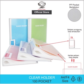 EAGLE Clear Holder / Document Keeper / Display Book / Document Keeper Warna Neon A4/F4 100 Pocket