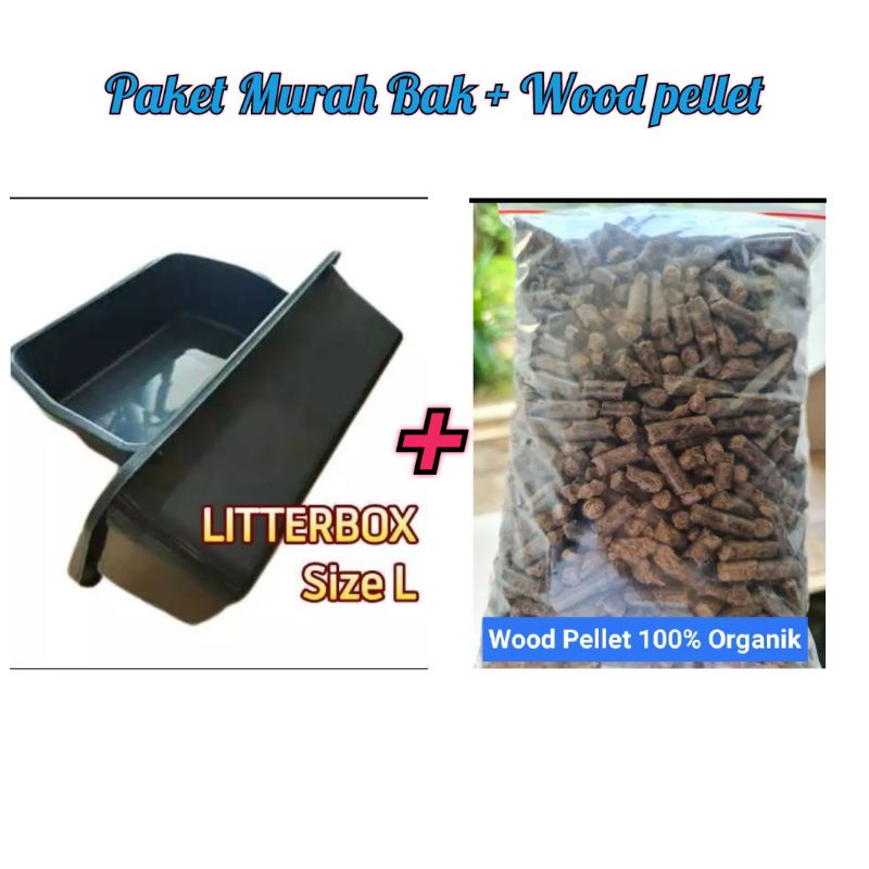 Litterbox L + Wood Pellet 1kg Alas kandang hewan Pasir Kucing Organik