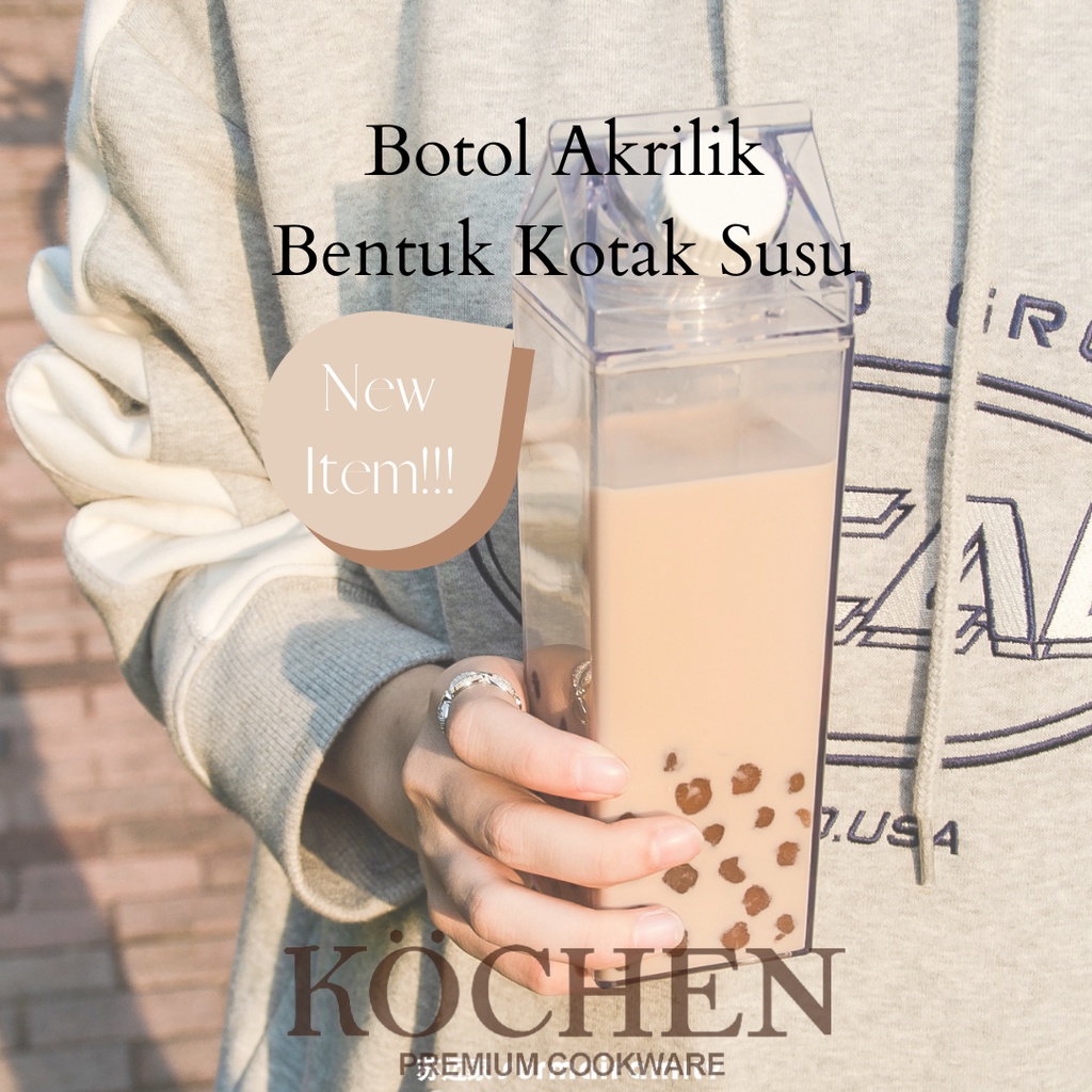 Botol Minum Refill Bottle Bentuk Kotak Susu Bening Transparan Fridge Tumbler Aesthetic By Mykochen.ina