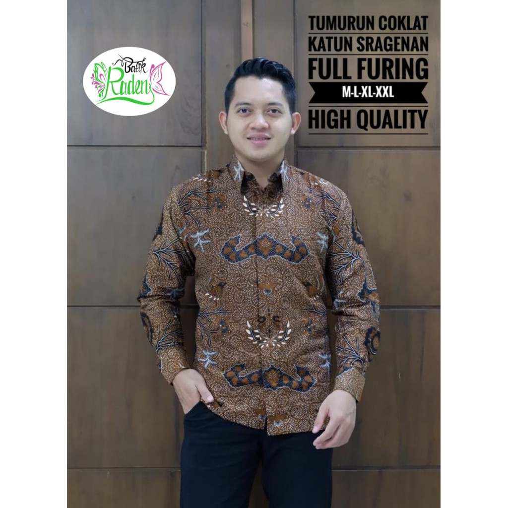 TUMURUN COKLAT Kemeja Batik Pria Full Furing Bahan Katun Sragenan