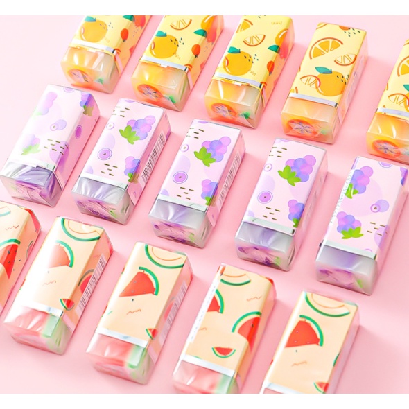 Penghapus Buah-Buahan / Fruits Eraser / Penghapus Pensil Motif Buah Imut / Pencil Eraser Karakter / Penghapus Karakter / Penghapus Kotak Motif Fruits