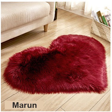 Matras Karpet Model Shaggy Plush Bentuk Hati Anti Selip/Soft Mat