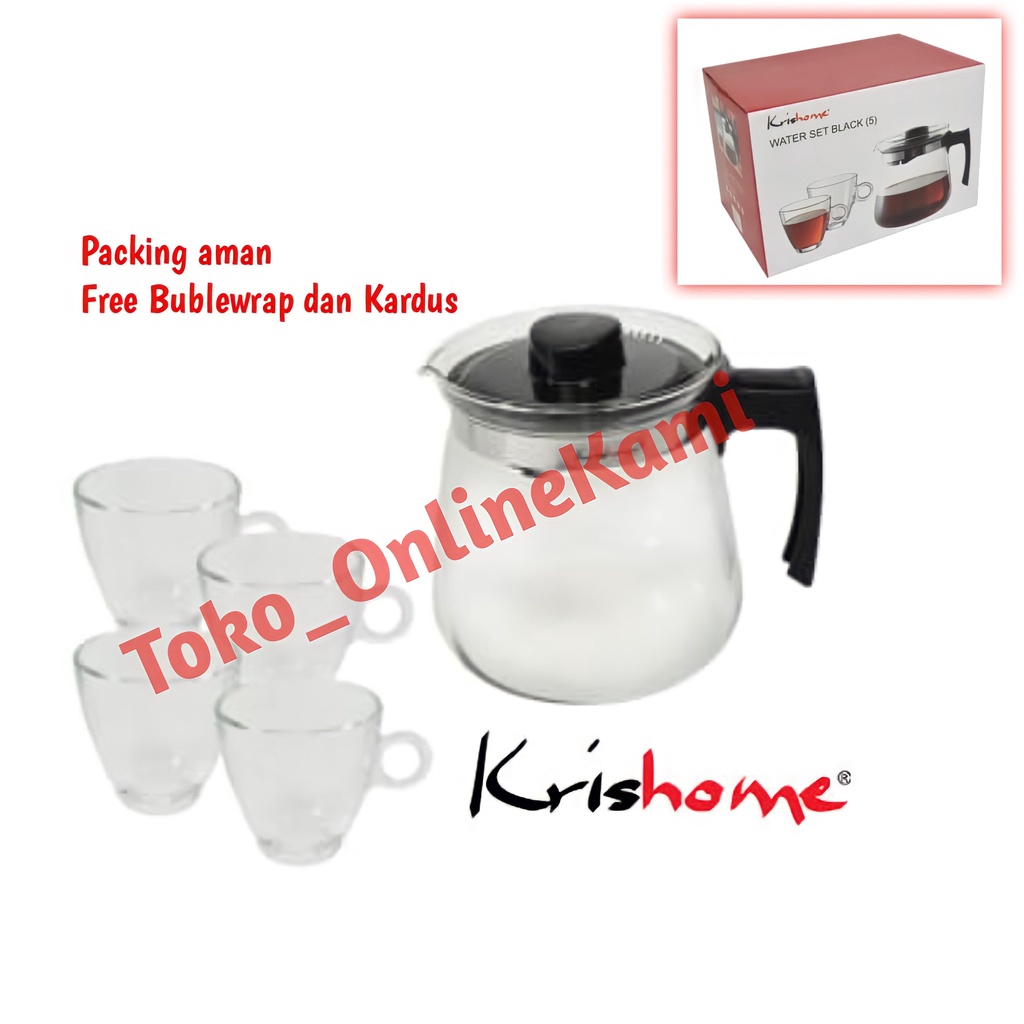 KRISHOME TEA POT/TEKO KACA/TEKO TEH/ TEKO SATU SET DENGAN CANGKIR/Promo Teko 1 Set/Ceret