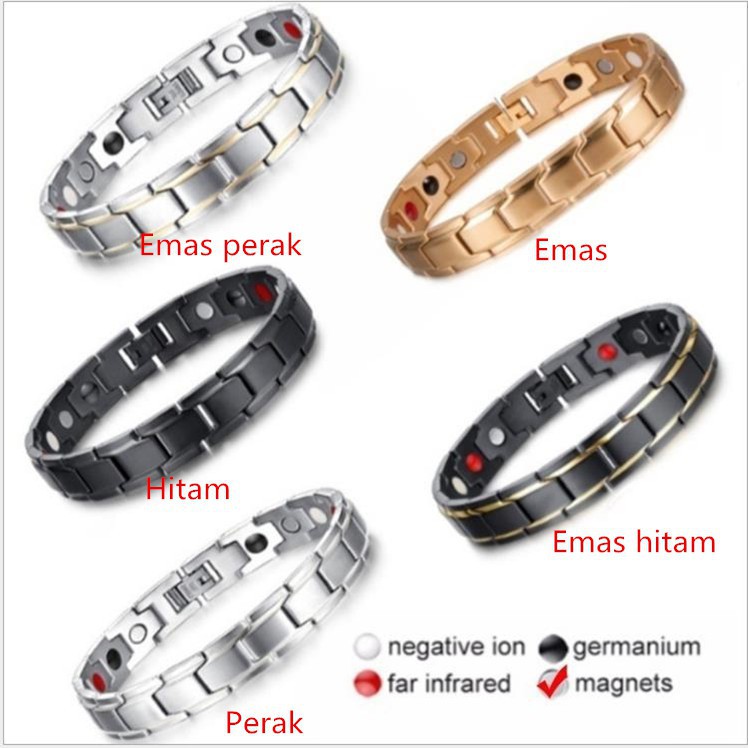 Aksesoris Fashion Pria: Gelang Kesehatan Pria Bahan Titanium Magnetic Bio Magnetik Anti-Letih