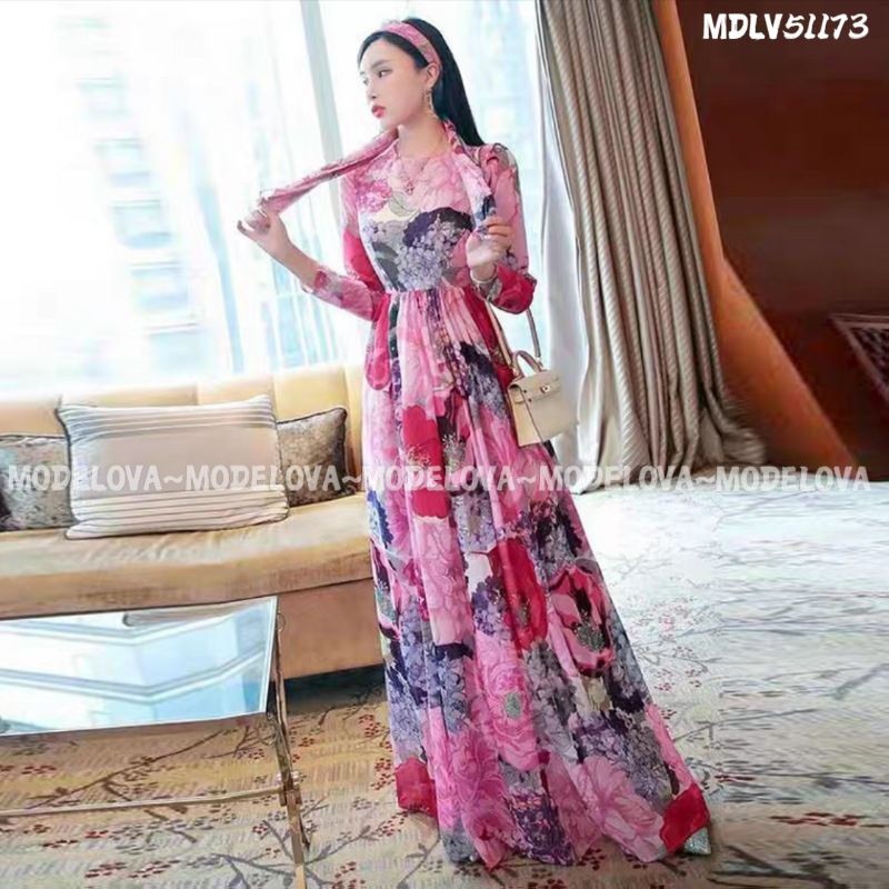 MDLV~ BM 51173 ROSES AVE MAXI FREE SYAL // GAMIS IMPORT // FASHION IMPORT WANITA