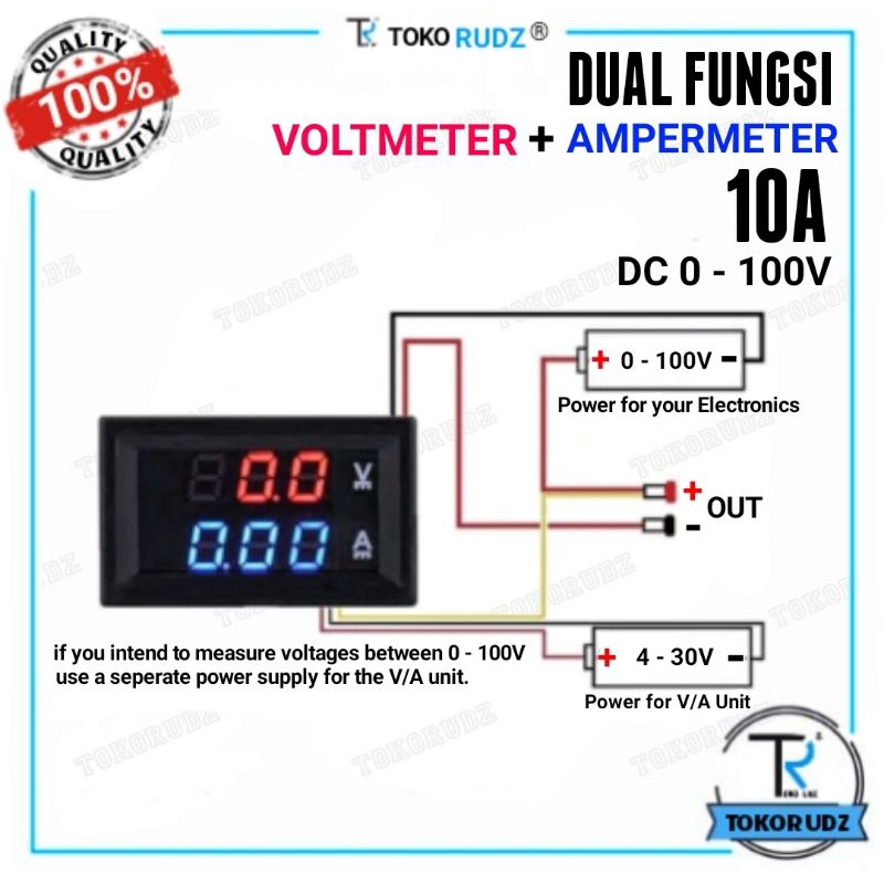 DC Dual Volt Amper Meter Digital 10 Amper Meter Voltmeter 0-100V Ammeter