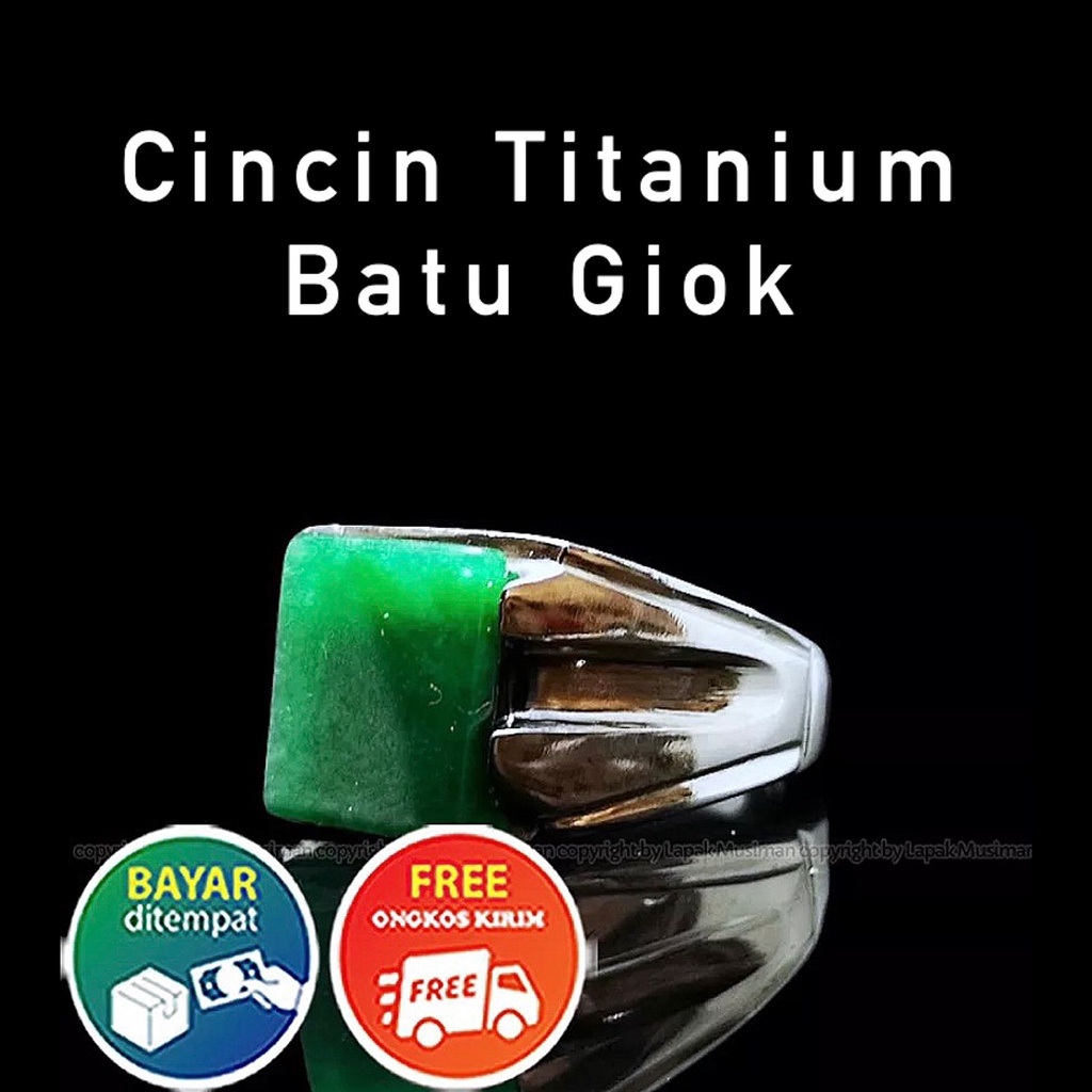 [Bayar di Tempat] Cincin Pria Batu Giok Burma Hijau Cincin Titanium Anti Karat