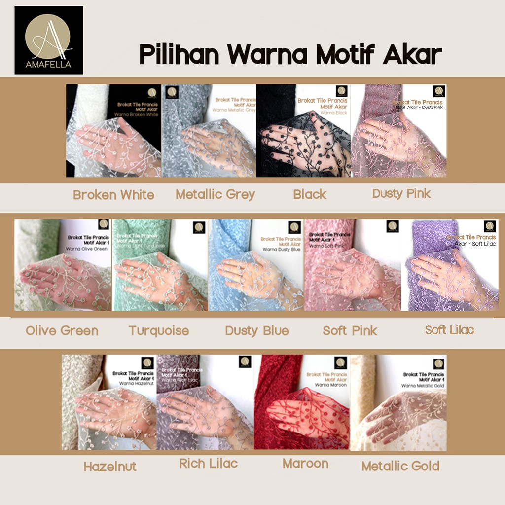 1/2 meter Kain Brokat Tile Prancis Bahan Kebaya Motif Akar Dusty Pink