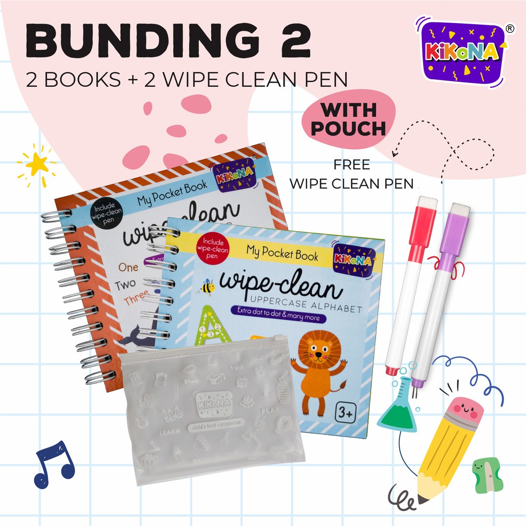 

Paket Bundling -2 BOOKS Wipe Clean Series with POUCH (FREE 2 spidol wipe clean) - buku saku