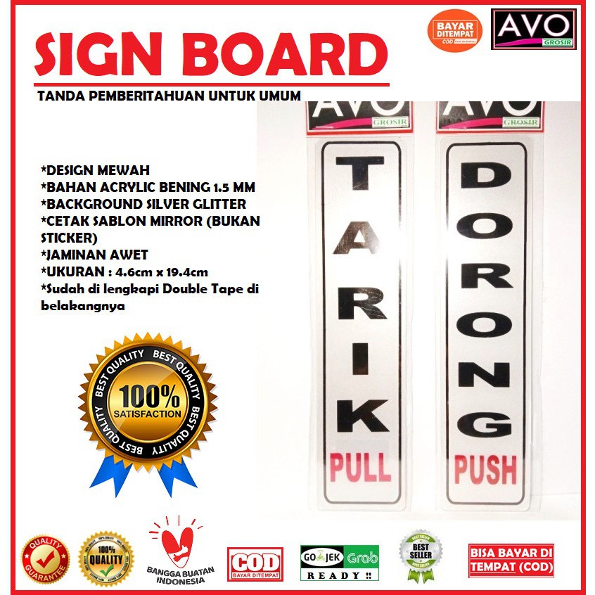 

sign label sticker DORONG TARIK PUSH PULL acrylic sign board