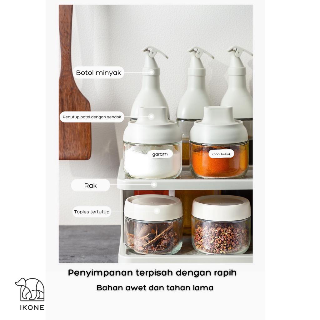 【IKONE】NITO Rak Bumbu Set Dapur Tempat Penyimpanan Bumbu Paket Komplit Wadah Bumbu Toples Kaca Seasoning Box Kotak Jar Bumbu