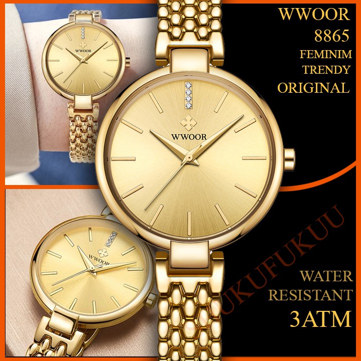 WWOOR 8865 Jam Tangan Wanita Minimalis Gold