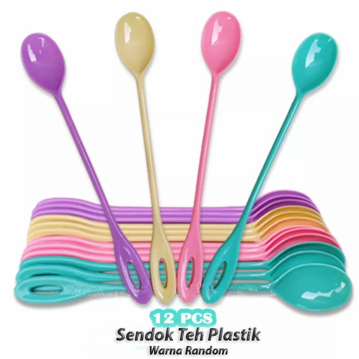 12 Pcs - Sendok Teh Plastik Panjang/Sendok Plastik Makan Bayi