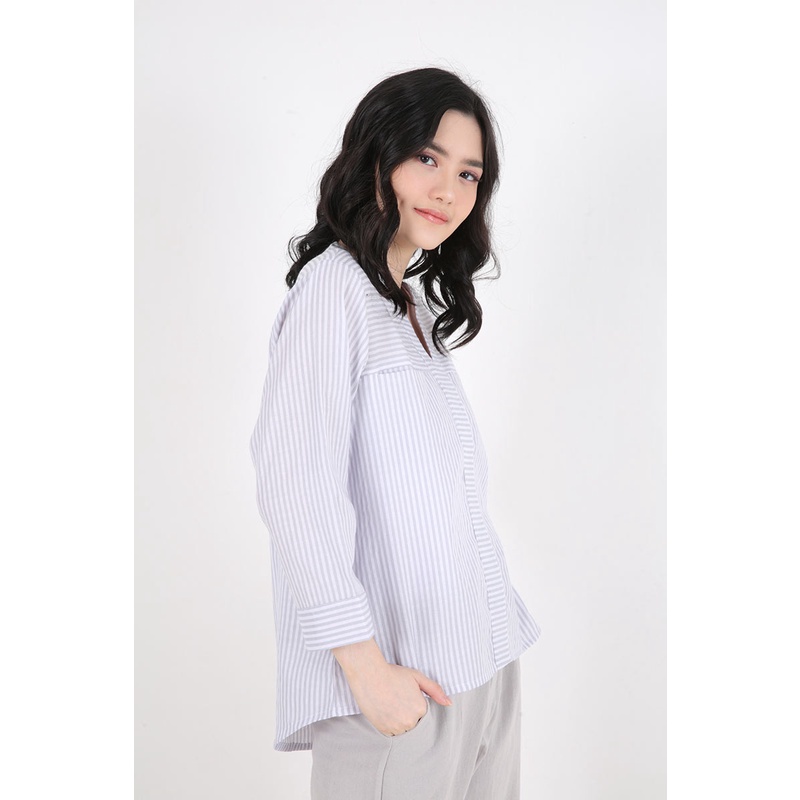 Sorabel - Kenyia Stripe Collar Neck Basic Blouse / Kemeja Wanita Lengan Panjang-8