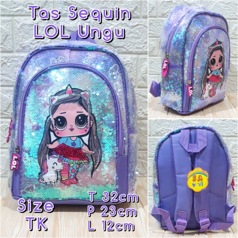 Tas Sekolah Sequin LoL Ukuran Large / Untuk SD Ransel Anak SD dan TK