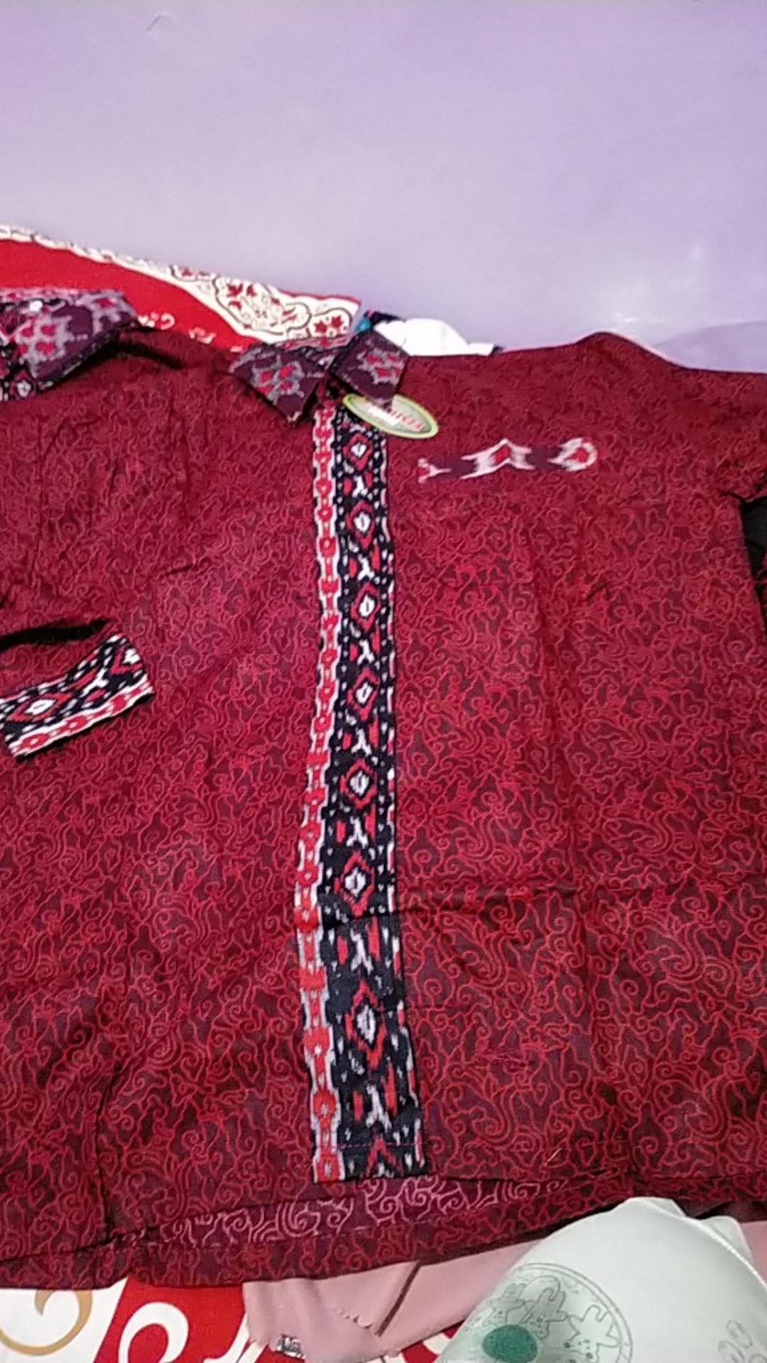 Kemeja Batik Lengan Panjang 021 Megamendung Merah Batik Hrb026 Batik Murah Seno Sogan Padi Manggar