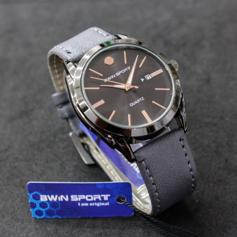 JAM TANGAN PRIA WANITA BWIN SPORT B633 ORIGINAL TANGGAL AKTIF TALI KULIT