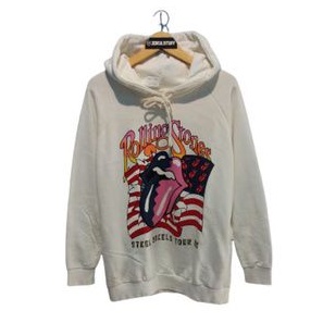 HD-L005 Hoodie Putih Tulang Cream Band Luar Rolling Stones Preloved Hoodie Bekas Borongan Murah