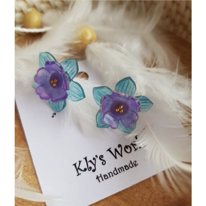 ANTING MOTIF BUNGA UNGU PREMIUM HANDMADE KOREA