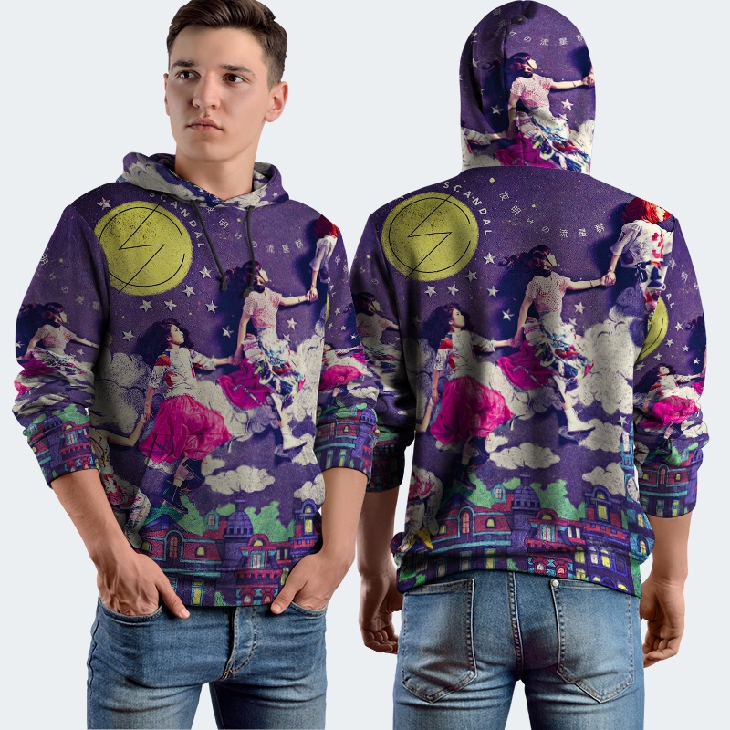 Jaket Hoodie Fullprint Scandal Band Bahan Polyester Jersey