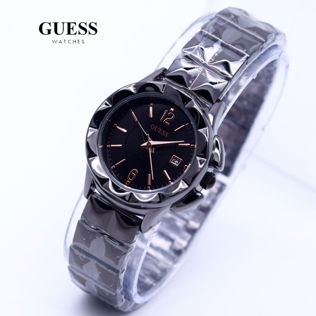 Jam Tangan Wanita Cewek Murah Guess SK3212 Rantai Full Black
