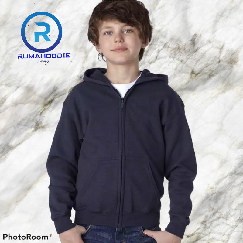 Jaket hoodie zipper anak polos