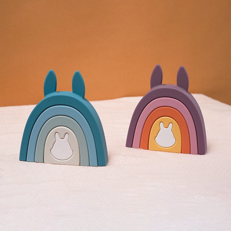Auume - Silicone Stacking Rabbit Toys Rainbow | Mainan Silikon Anak dan Bayi Pelangi