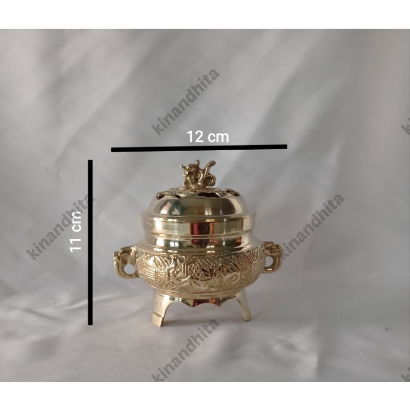 Tempat Bakar Dupa Kuningan Buhur Hiolo Hio Lo Motif Dupa KC Kecil Bokor