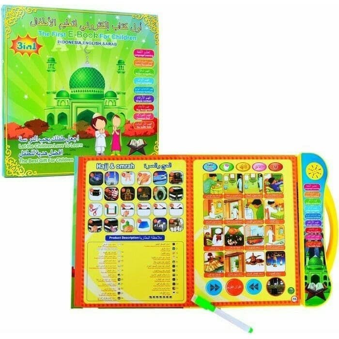 Mainan Edukasi E Book 4 Bahasa / ebook learning BONUS LED + PENA &amp; SPIDOL /  mainan edukasi anak ebook Learning Dos 4 bahasa gratis SPIDOL