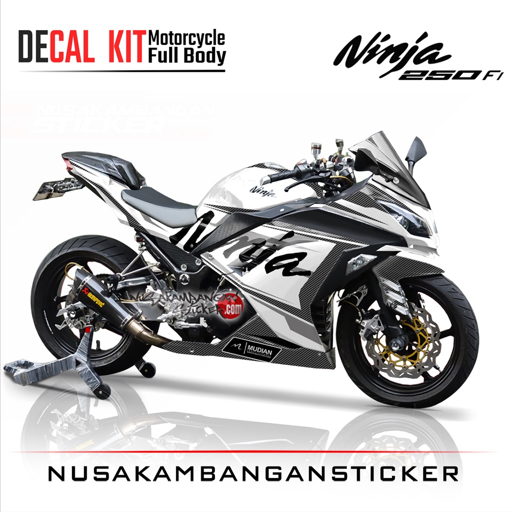 Stiker Decal Motor Kawasaki Ninja 250 fi Full Body Putih Abu abu Grafis Racing Team Sticker Variasi 