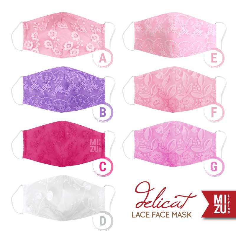 [SALE] MIZU DELICAT Lace Face Mask Embroidery Masker Renda Kain Organza Bordir 3Ply Cuci REUSABLE