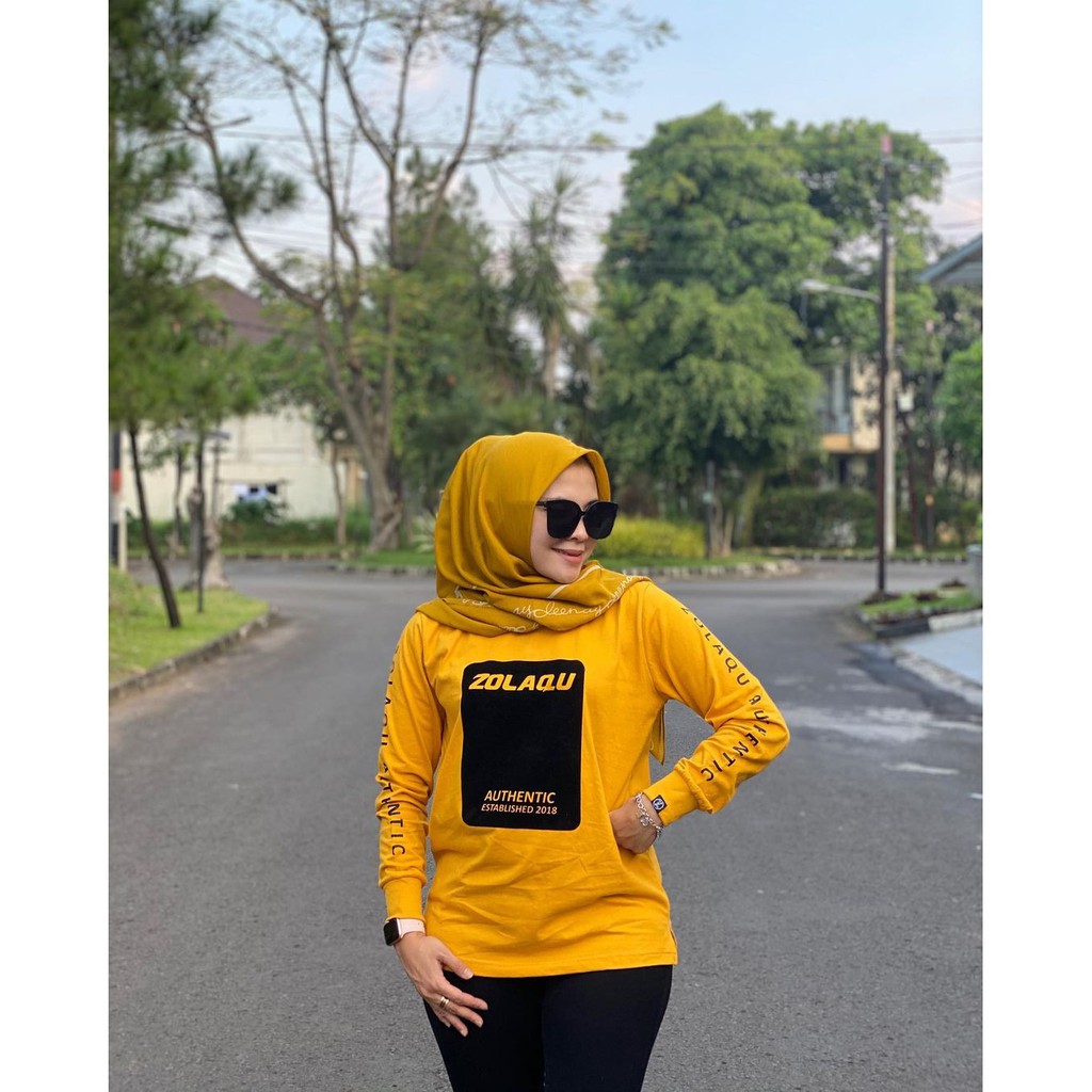 Zolaqu Kaos Wanita Lengan Panjang Terlaris 2021 Combed 24S Atasan Wanita [ Warna Kuning Gold ]