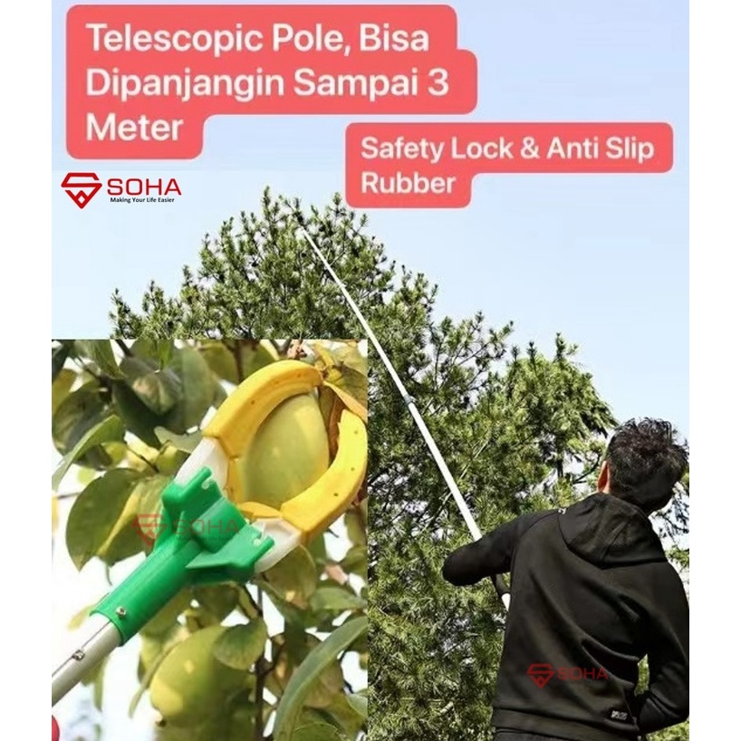 PCK-08 1.5 Meter / Ada Telescopic 1.8 Meter Sampai 3 Meter Alat Tongkat Pemetik Buah Serbaguna Tongkat Panen Petik Buah Jepit Barang Tongkat Ganti Lampu Bohlam