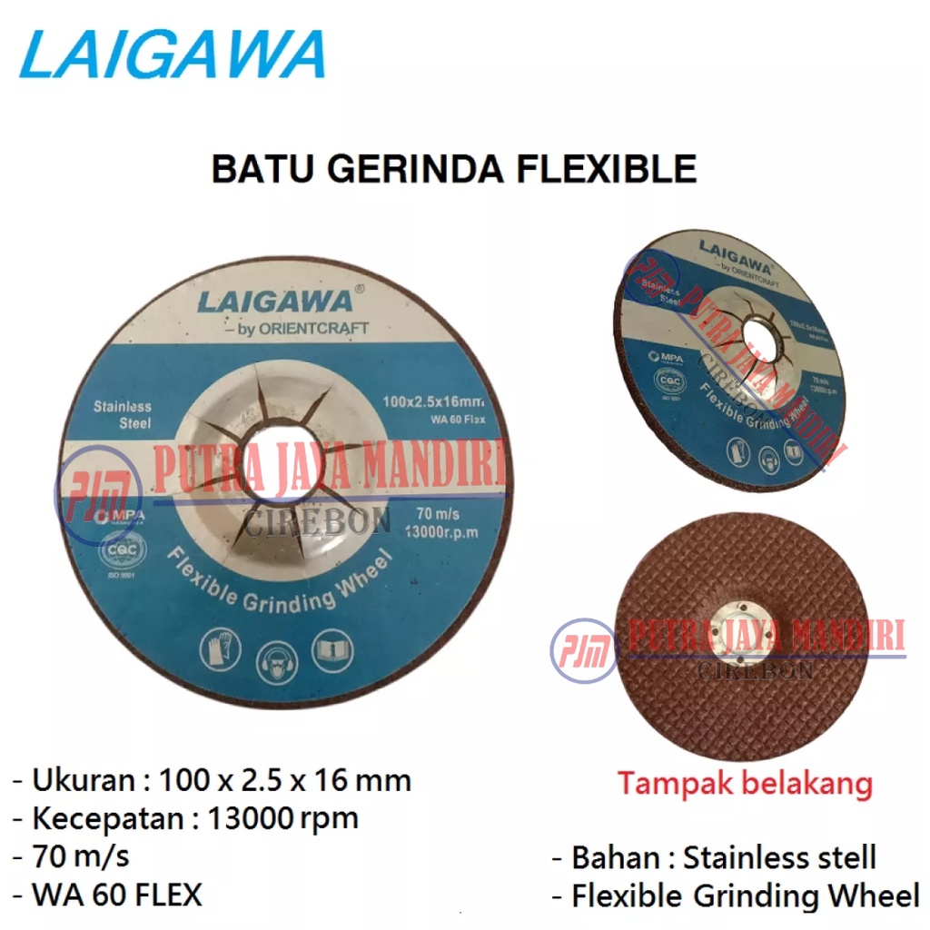 Laigawa Flexible Grinding Wheel 4 Inch WA-60 / Batu Gerinda Flexible 4 Inch WA 60 / Batu Grinda Poles Fleksibel