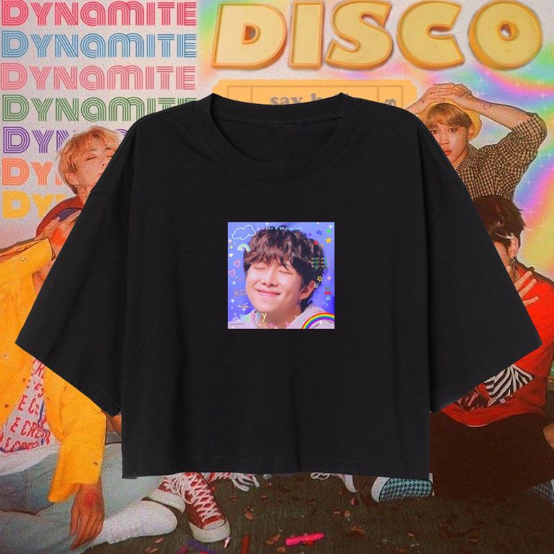 CROP TEE BTS AESTHETIC COLLECTION | BAJU KAOS CROP TOP ARMY KOREA OVERSIZE HITAM WANITA CROPTEE
