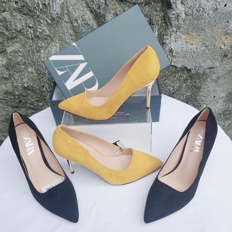 SEPATU ZARA SUEDE HIGH METAL HEELS 99531