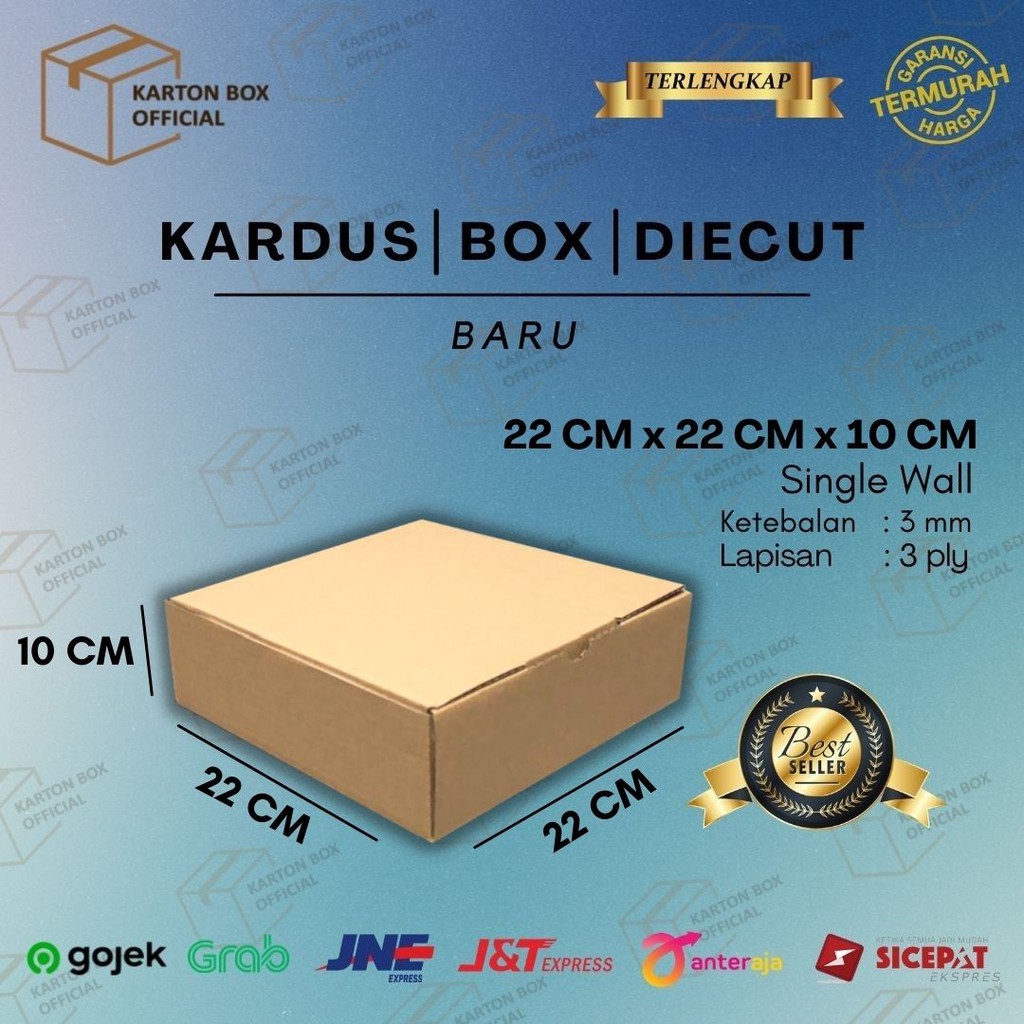 

Kardus Box Die Cut 22x22x10 CM Dus Packing Makanan Kue Cake Pizza Polos Besar
