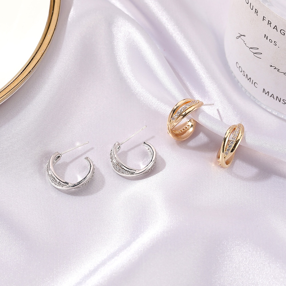 European and American personality cross woven twist earrings fashion retro ins wind zircon earrings niche design earrings