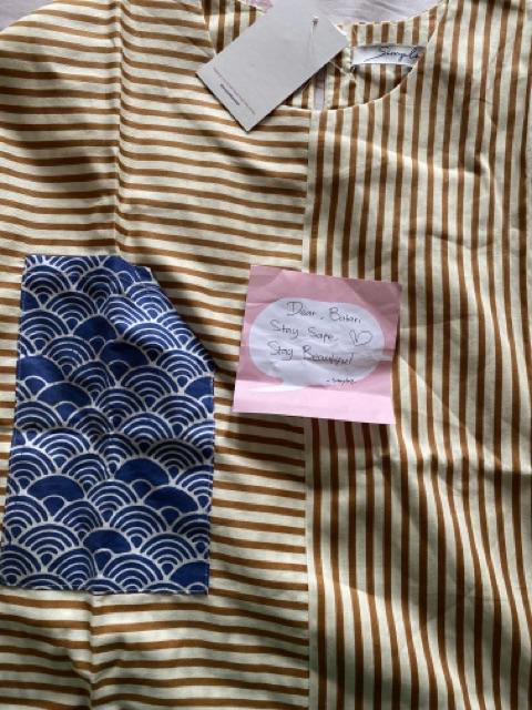 Simple 8 Kaneru Tunic Atasan Tunik Garis Wanita Kombinasi Batik Cap