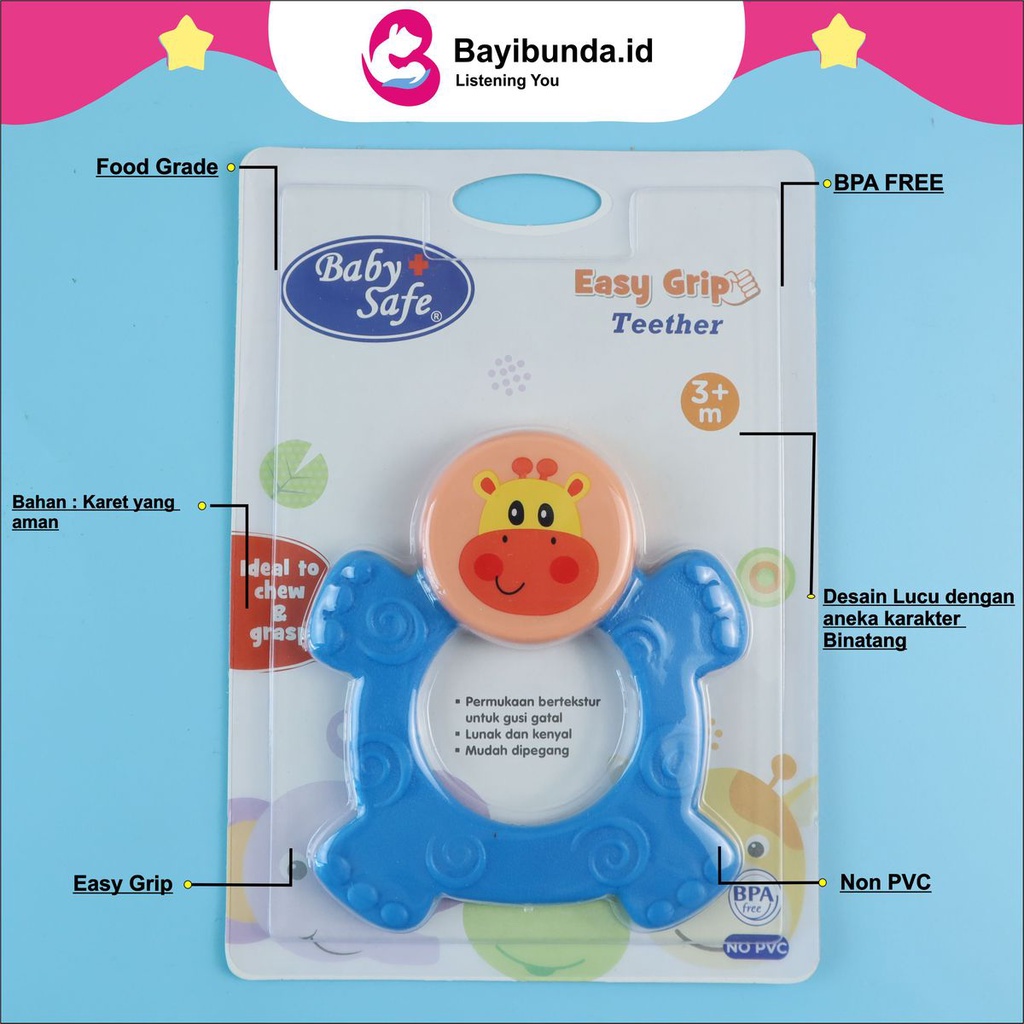 Baby Safe TT003 | Easy Grip Rubber Teether Baby | Mainan Gigitan Bayi | Bpa Free