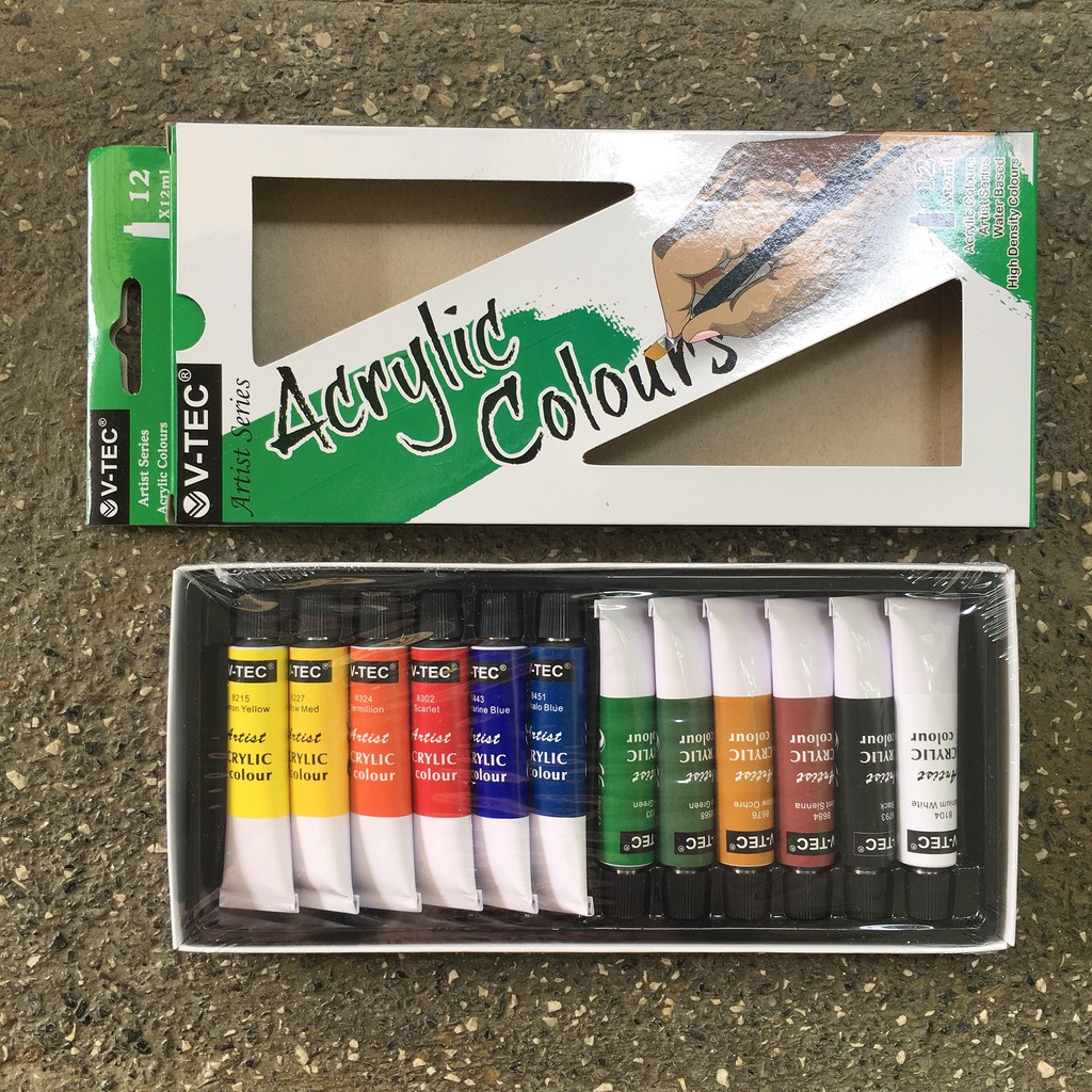 

V-tec Acrylic Colour Set 12 Warna x 12 ml Cat Lukis Akrilik Color Series 12x12ml Vtec
