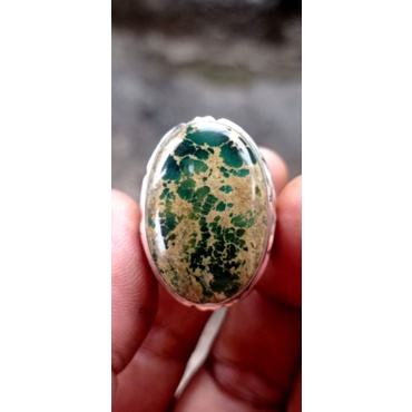 Natural batu pirus persia hijau serat emas ring perak 925 jaminan batu asli