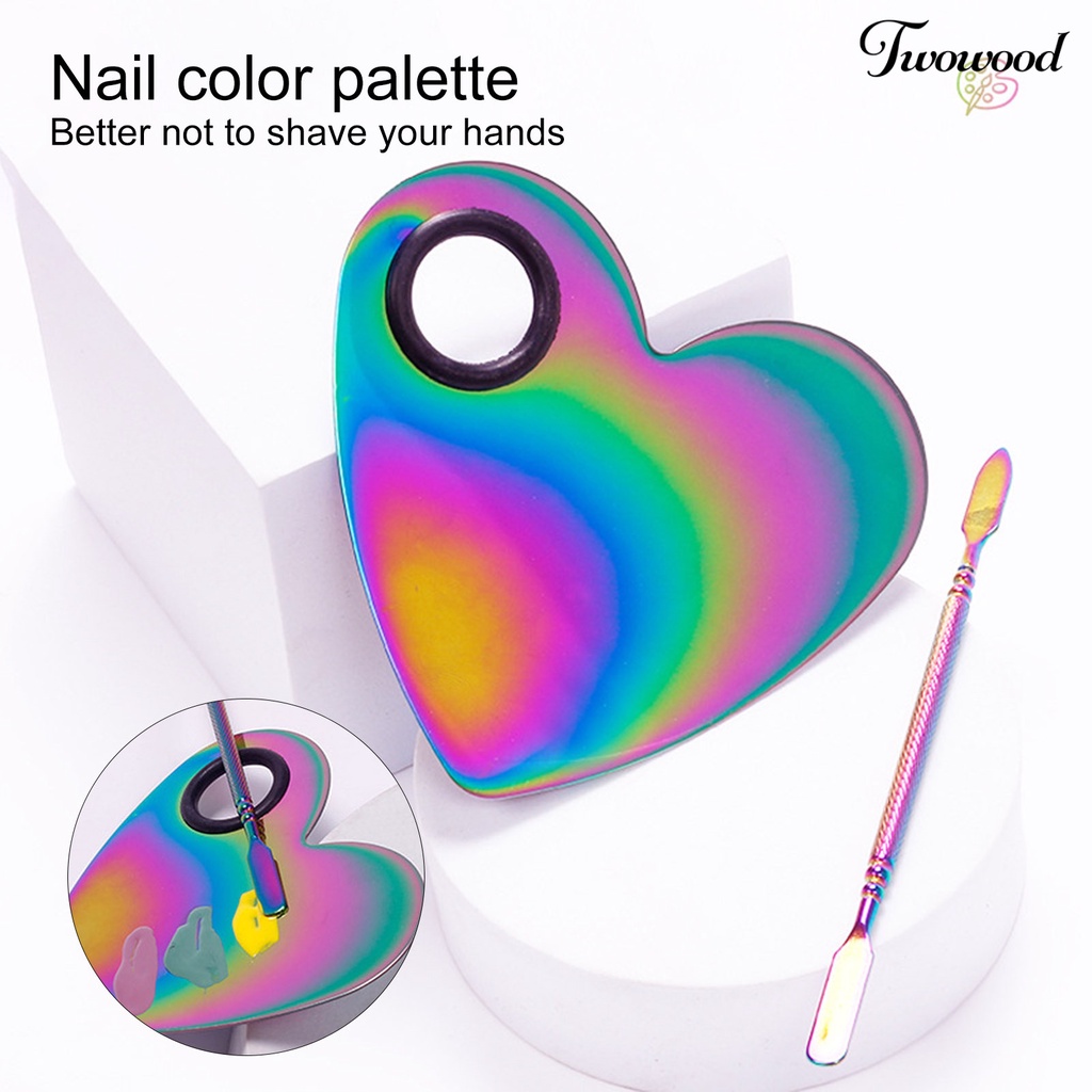 1 Set Palet Pencampur Warna Bentuk Hati Kupu-Kupu Bahan Stainless Steel Untuk Nail Art